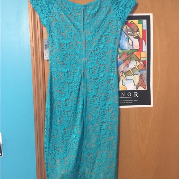 NWT Bisou Turquoise Lace Sheath Dress - Picture 2 of 5